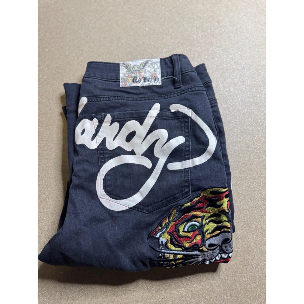 Ed Hardy Denim Jeans‎ Tiger Embroidered Bootcut Women's Black Size 34